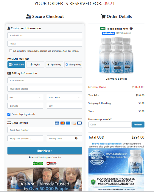 visivra Checkout page